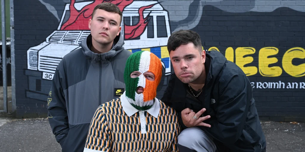 Kneecap members Mo Chara, Móglaí Bap and DJ Próvaí.