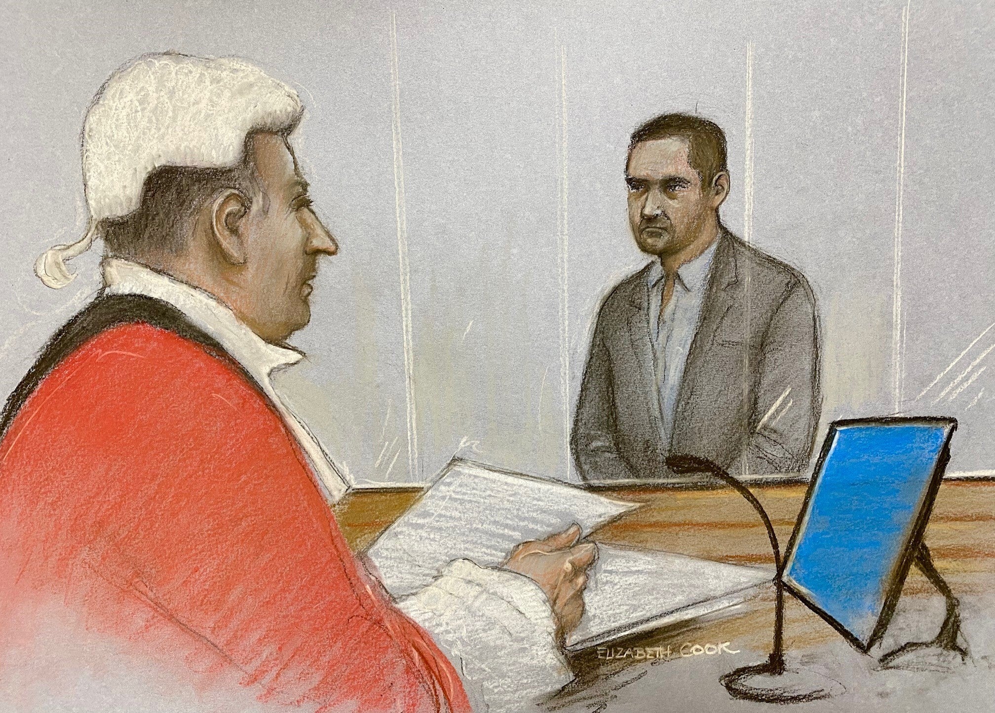 A court sketch from Tommy Robinson’s sentencing hearing