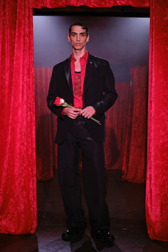 A model walks the MAINS Season 3 runway show by Skepta in Shoreditch as part of London Fashion Week