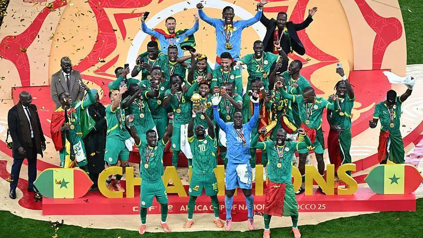 Senegal celebrating their controversial AFCON win.