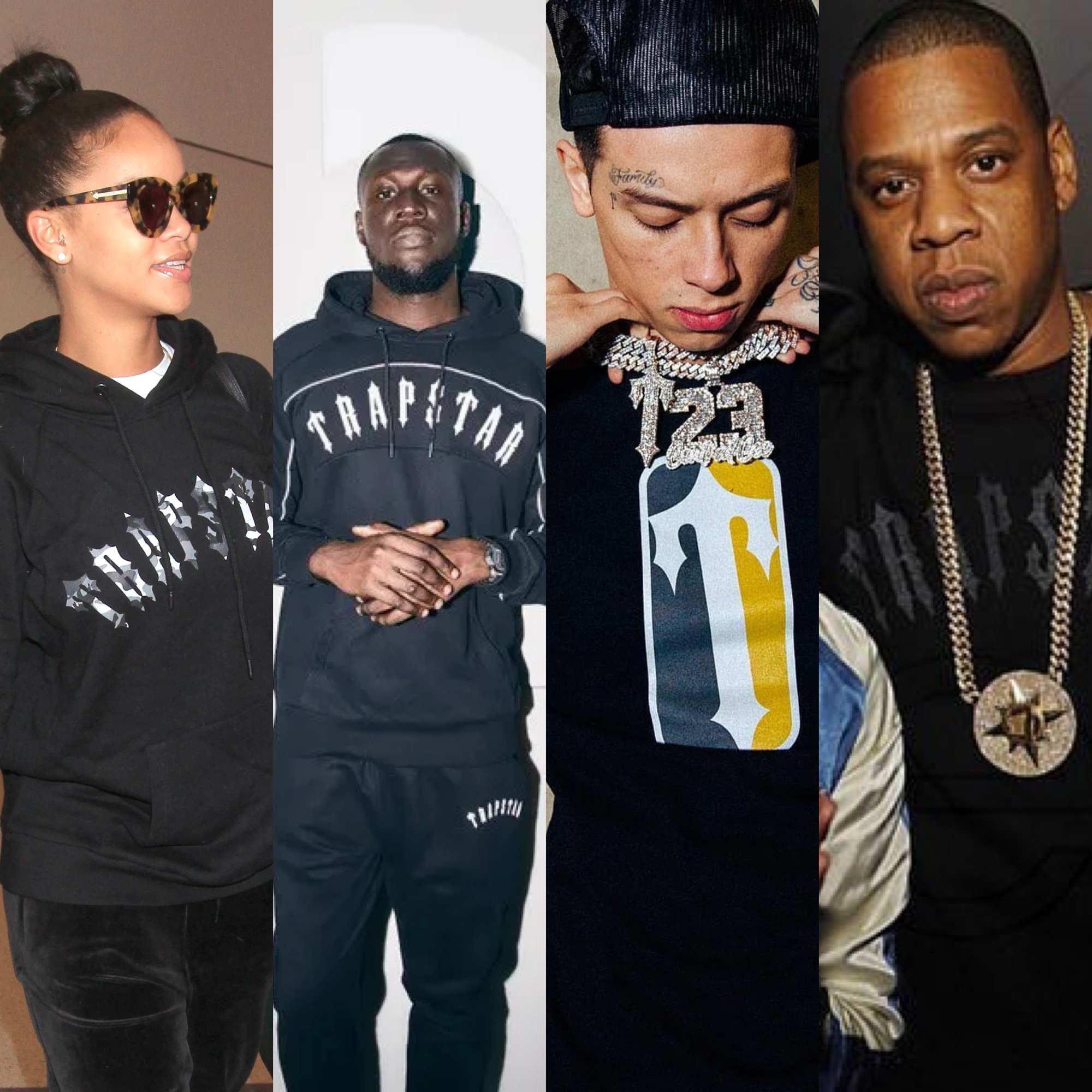 Rihanna, Stormzy, Central Cee & Jay-Z wearing Trapstar